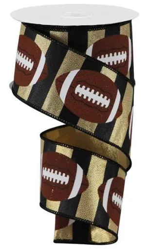 2.5" Football Stripe Ribbon: Gold/Black - 10yds