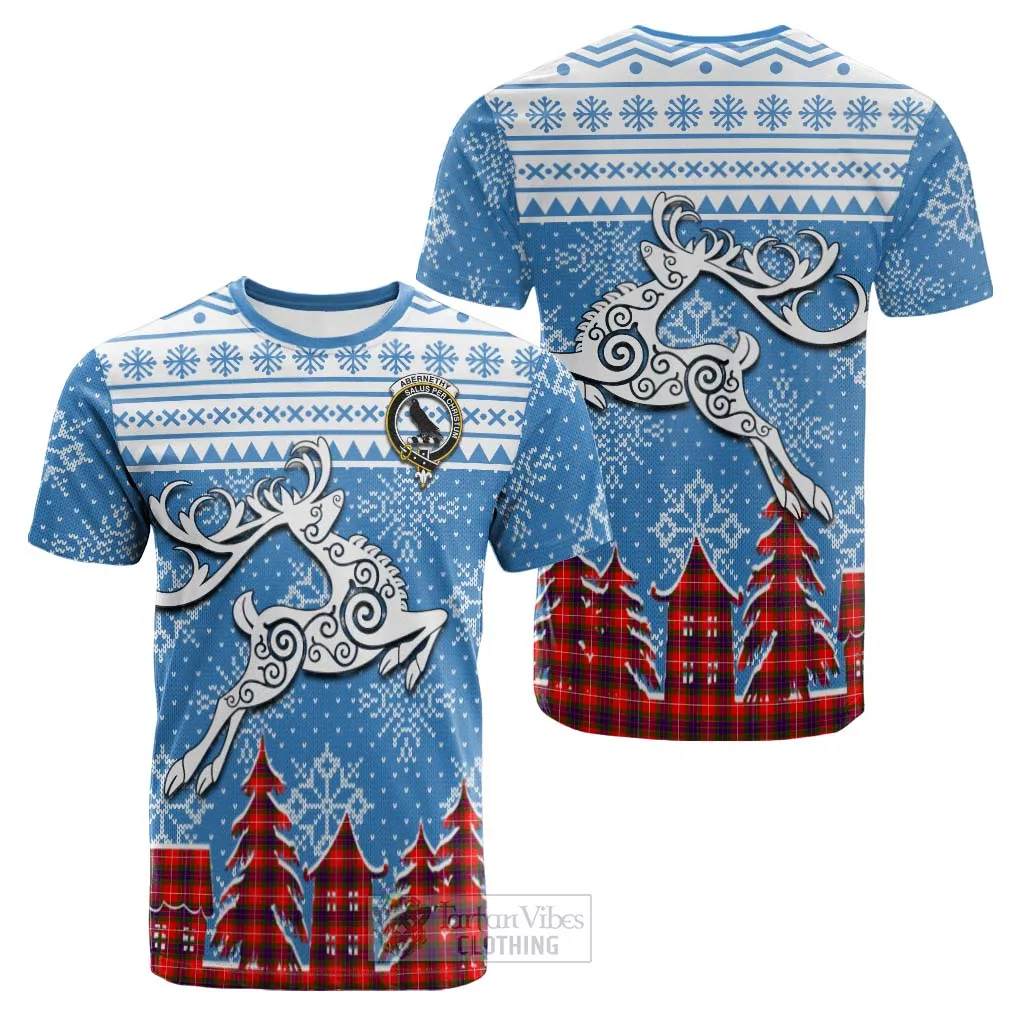 Abernethy Clan Christmas Cotton T-shirt Celtic Reindeer Style