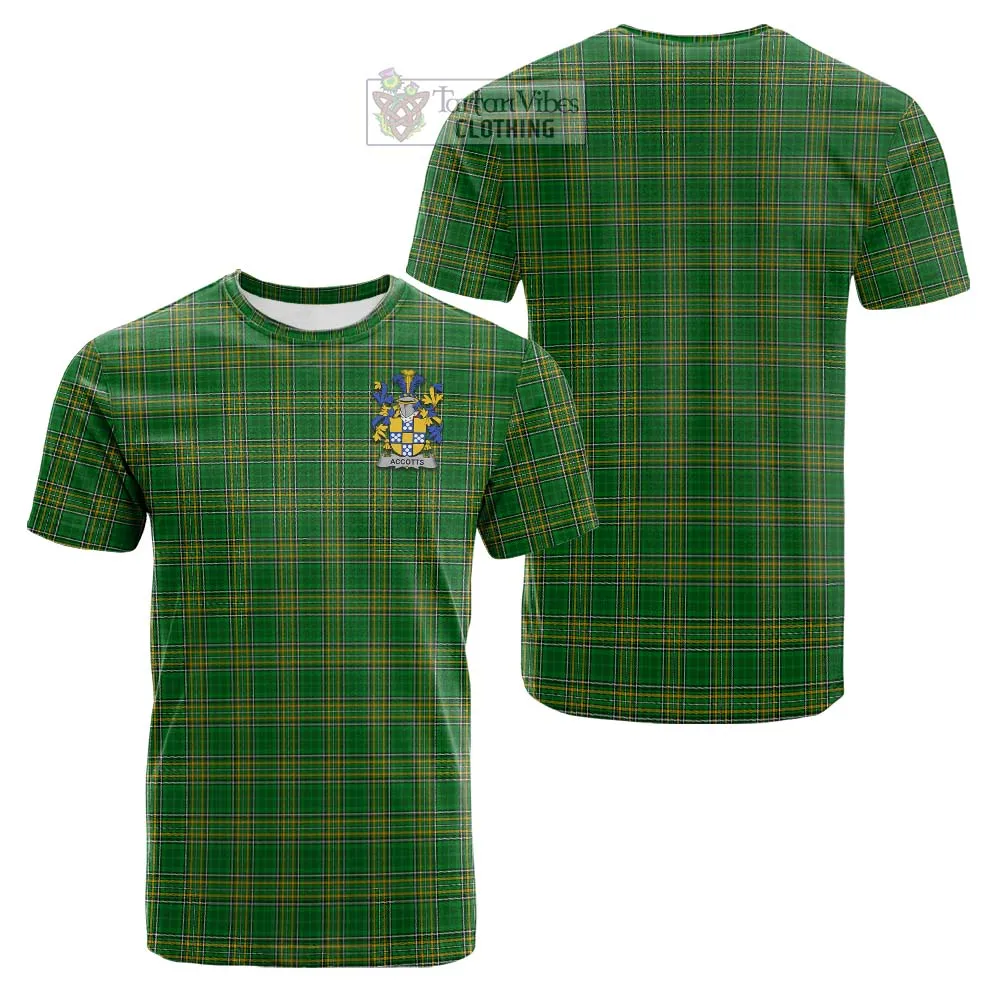 Accotts Irish Clan Tartan Cotton T-shirt with Coat of Arms