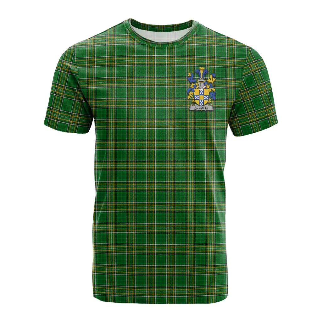 Accotts Irish Clan Tartan Cotton T-shirt with Coat of Arms