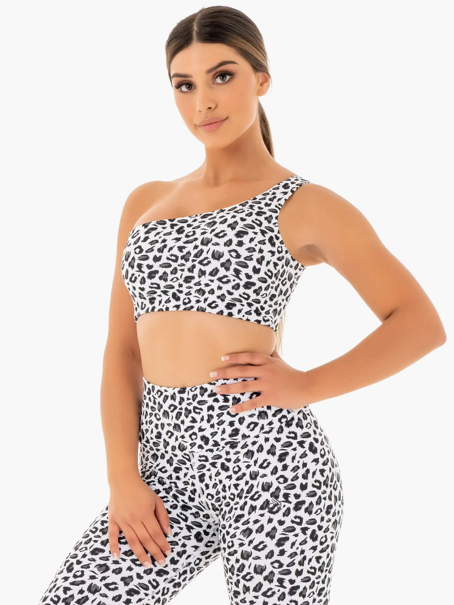 Adapt One Shoulder Sports Bra - Snow Leopard