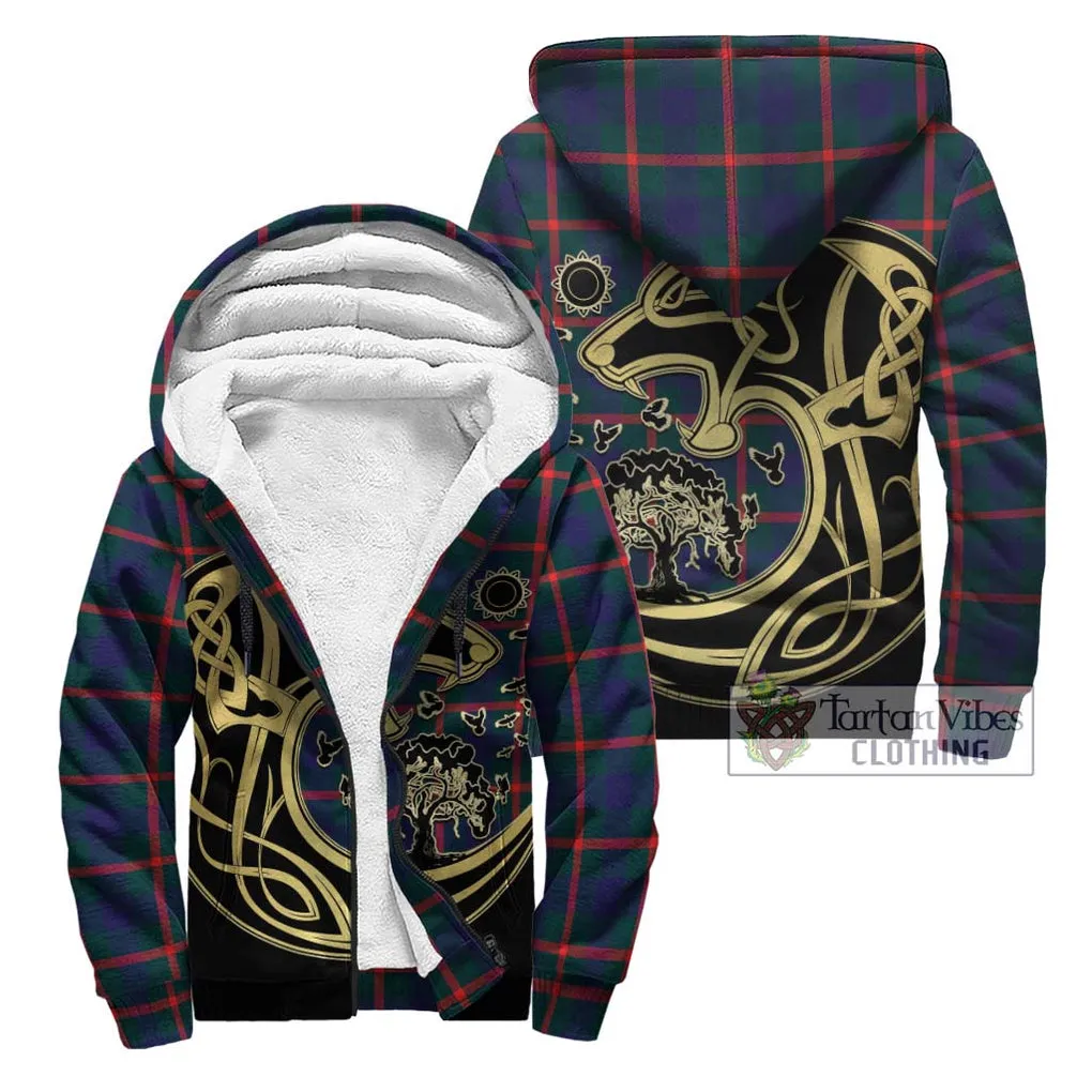 Agnew Tartan Sherpa Hoodie with Family Crest Celtic Wolf Style