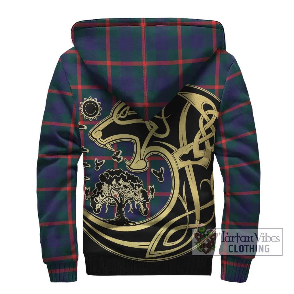 Agnew Tartan Sherpa Hoodie with Family Crest Celtic Wolf Style