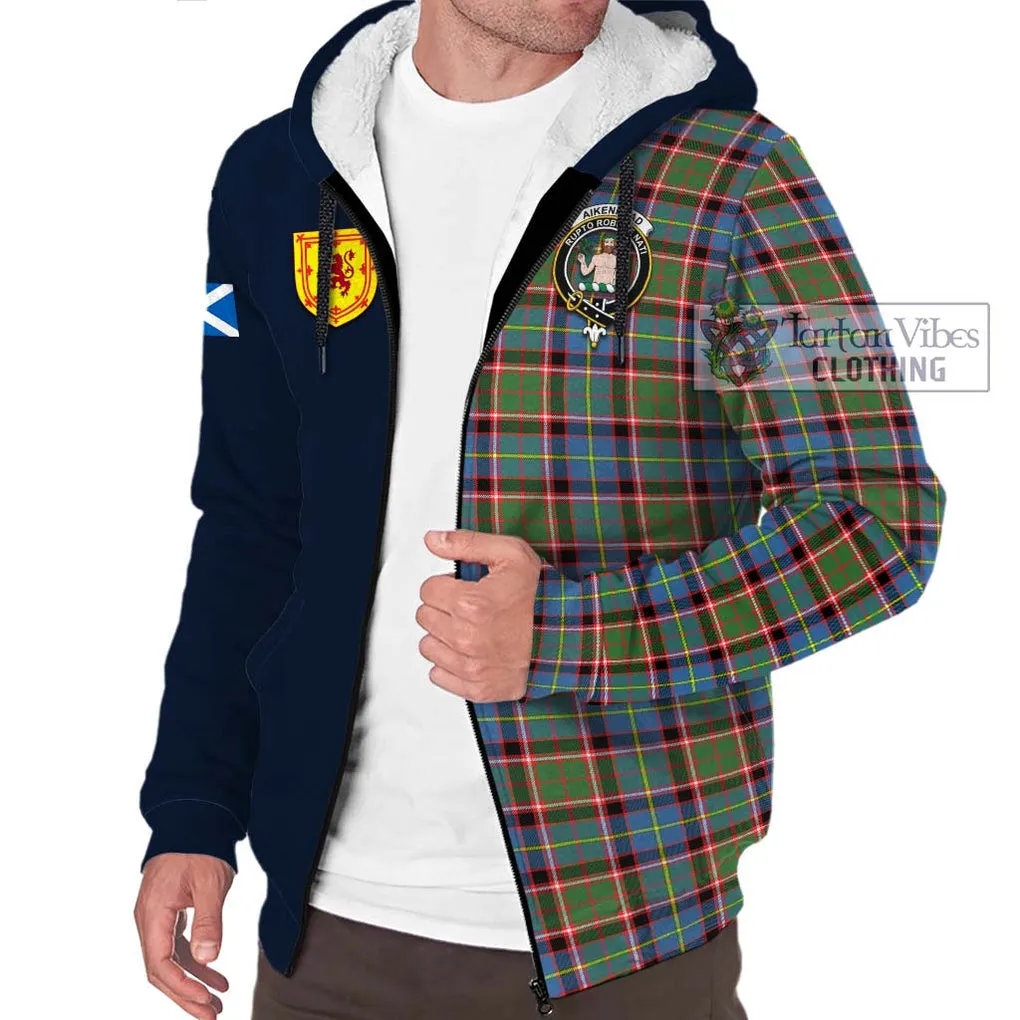 Aikenhead Tartan Sherpa Hoodie Alba with Scottish Lion Royal Arm Half Style