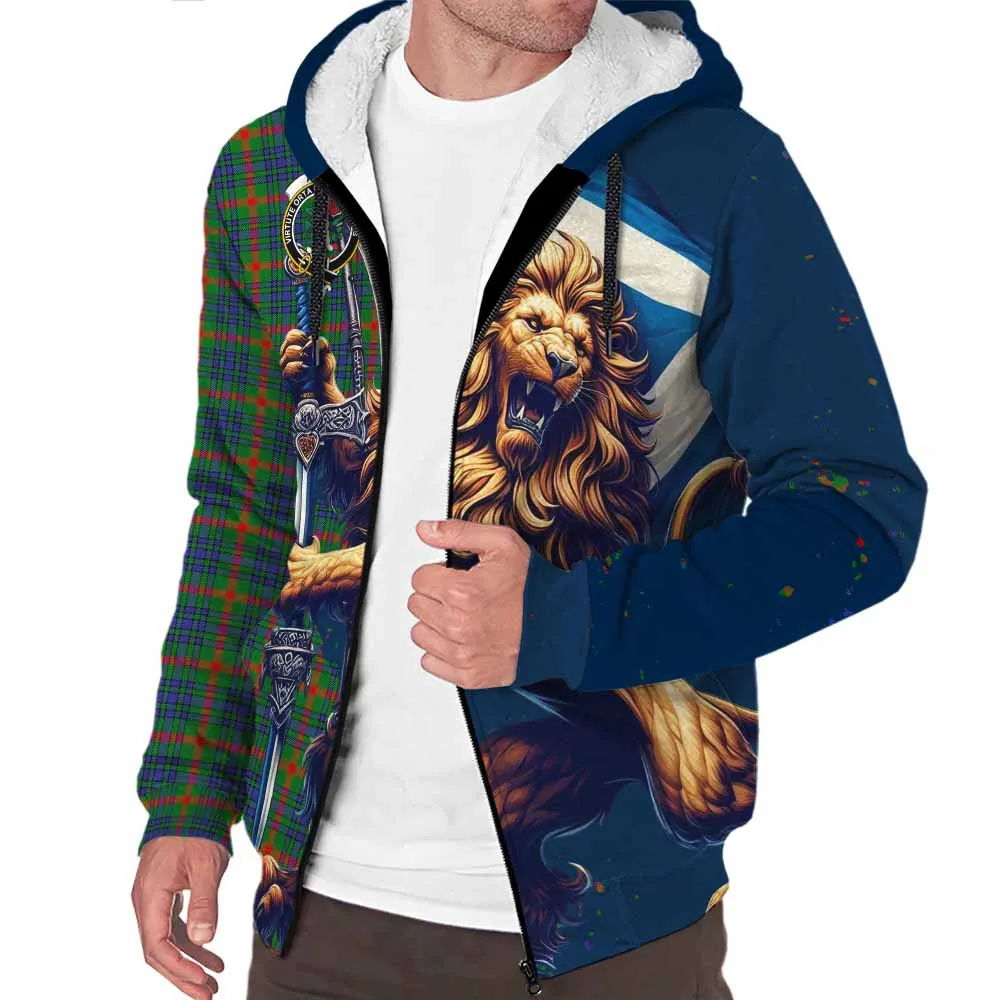 Aiton Tartan Family Crest Sherpa Hoodie with Scottish Majestic Lion