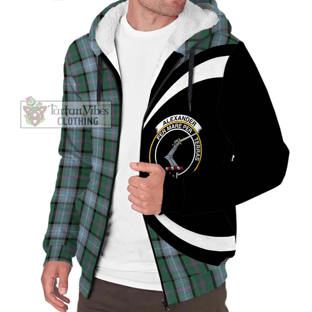 Alexander of Menstry Hunting Tartan Sherpa Hoodie with Family Crest Circle Style