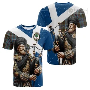 Anderson Tartan Cotton T-shirt with Family Crest Scottish Bagpiper Vibes