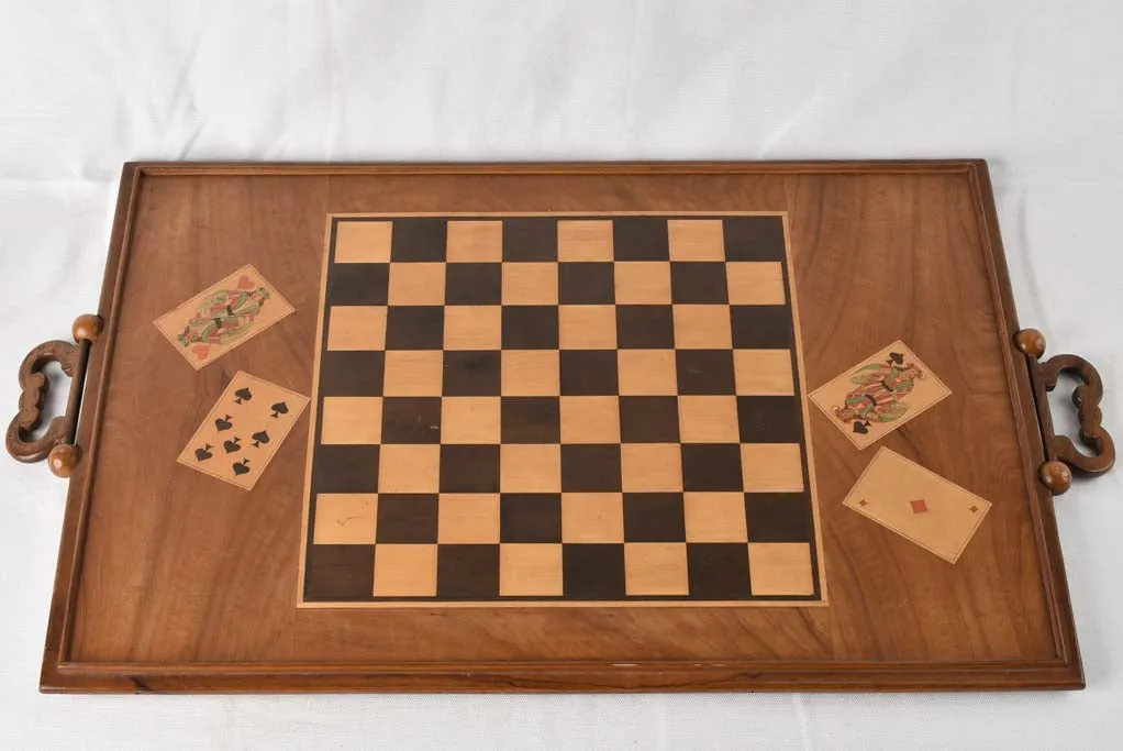 Antique tray with chess board - marquetry 27½" x 19¼"