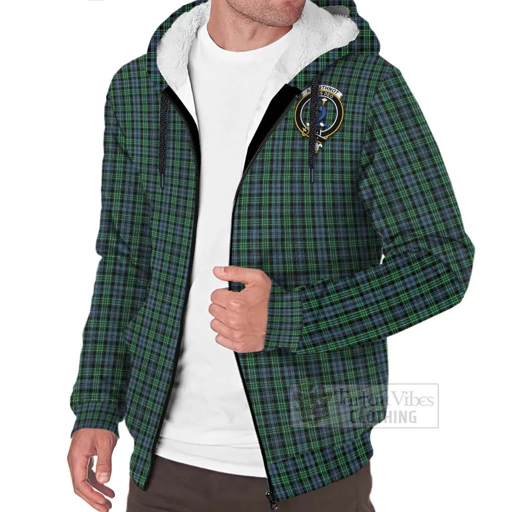 Arbuthnot Tartan Sherpa Hoodie with Family Crest Celtic Skull Style