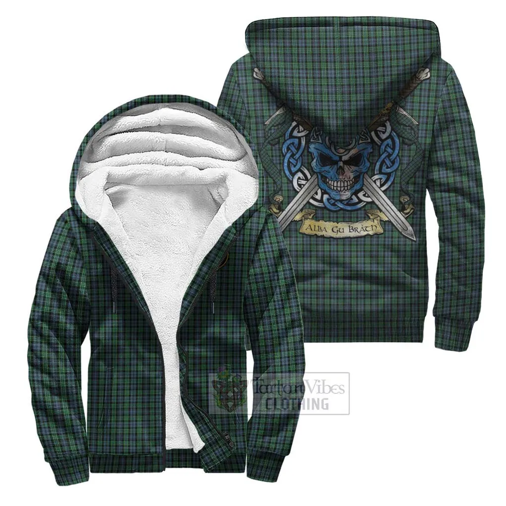 Arbuthnot Tartan Sherpa Hoodie with Family Crest Celtic Skull Style