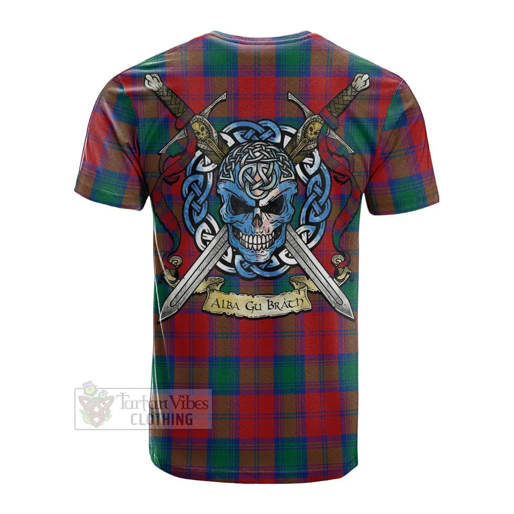 Auchinleck (Affleck) Tartan Cotton T-shirt with Family Crest Celtic Skull Style