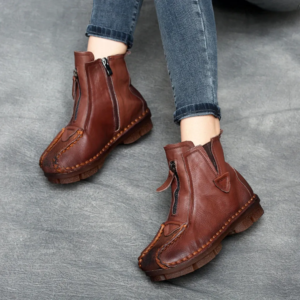 Autumn Winter Ethnic Style Soft Leather Ankle Boots