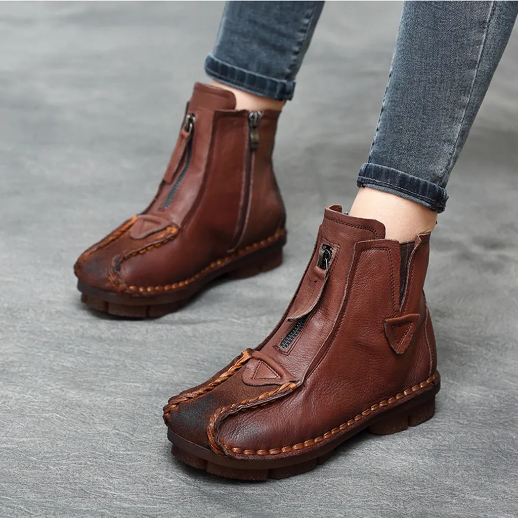 Autumn Winter Ethnic Style Soft Leather Ankle Boots