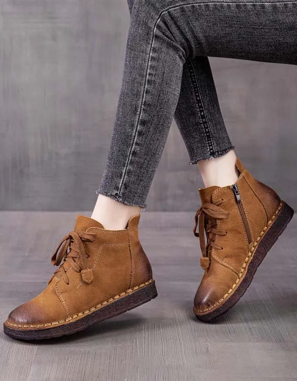 Autumn Winter Lace-up Comfortable Flat Ankle Boots 35-41