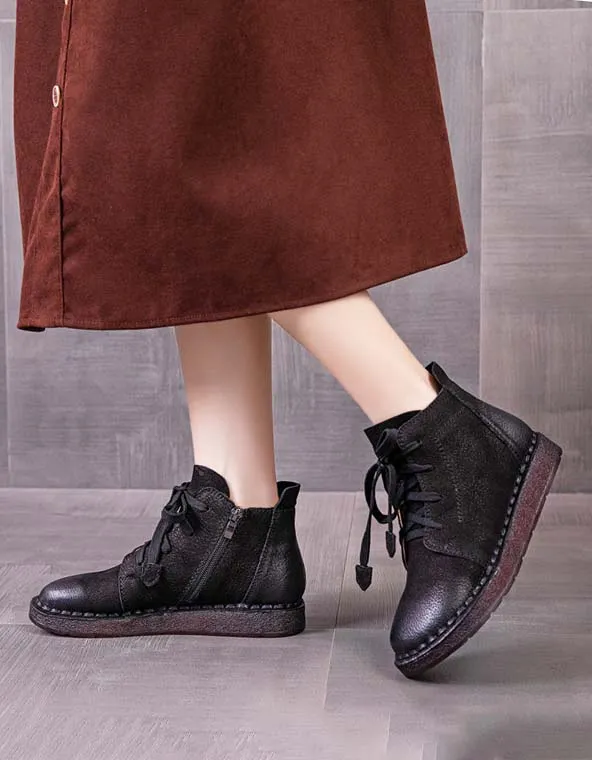 Autumn Winter Lace-up Comfortable Flat Ankle Boots 35-41