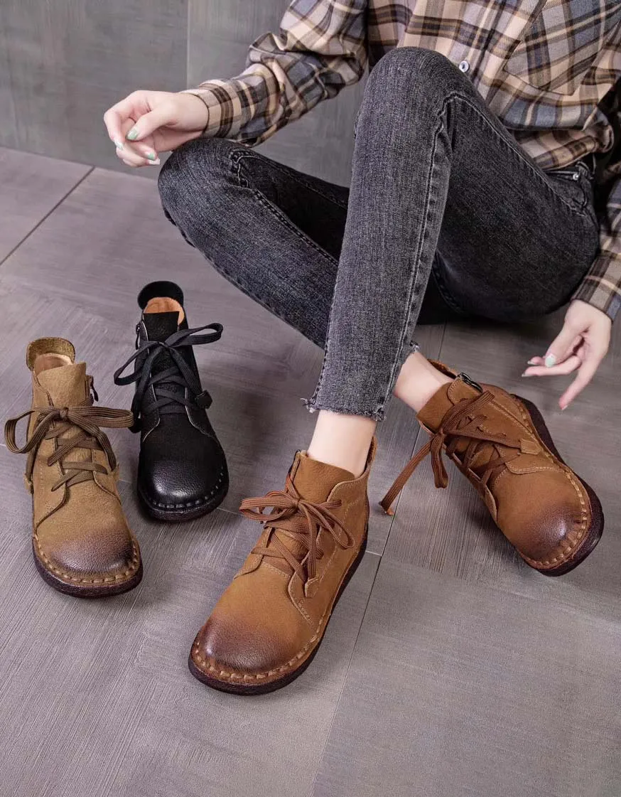 Autumn Winter Lace-up Comfortable Flat Ankle Boots 35-41