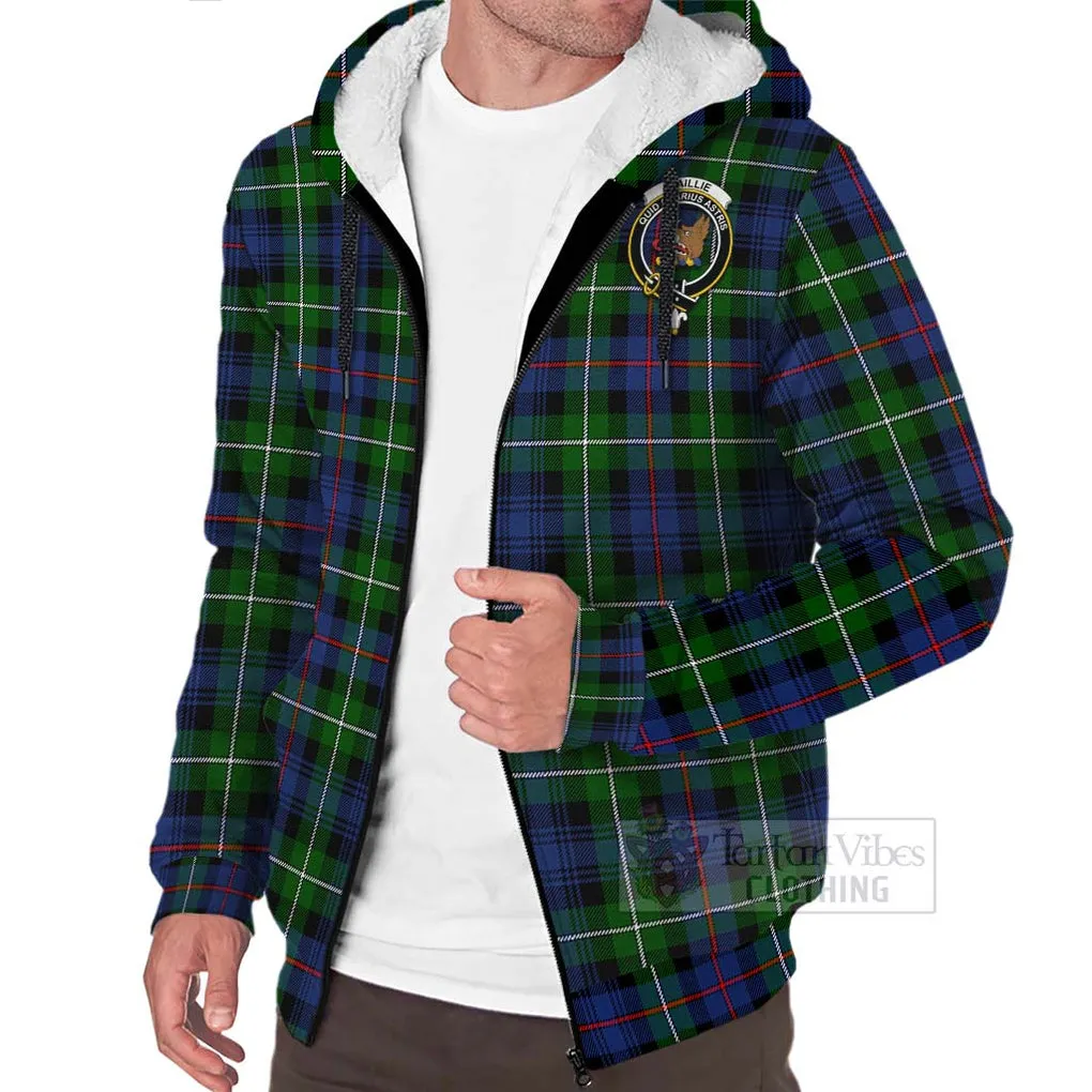 Baillie (Bailey) Tartan Sherpa Hoodie with Family Crest and Bearded Skull Holding Bottles of Whiskey