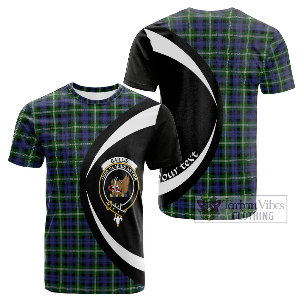 Baillie of Polkemmet Tartan Cotton T-shirt with Family Crest Circle Style