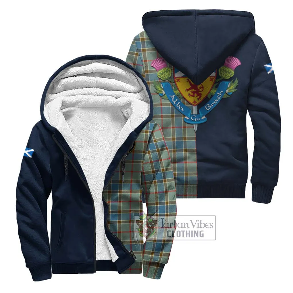 Balfour Blue Tartan Sherpa Hoodie Alba with Scottish Lion Royal Arm Half Style