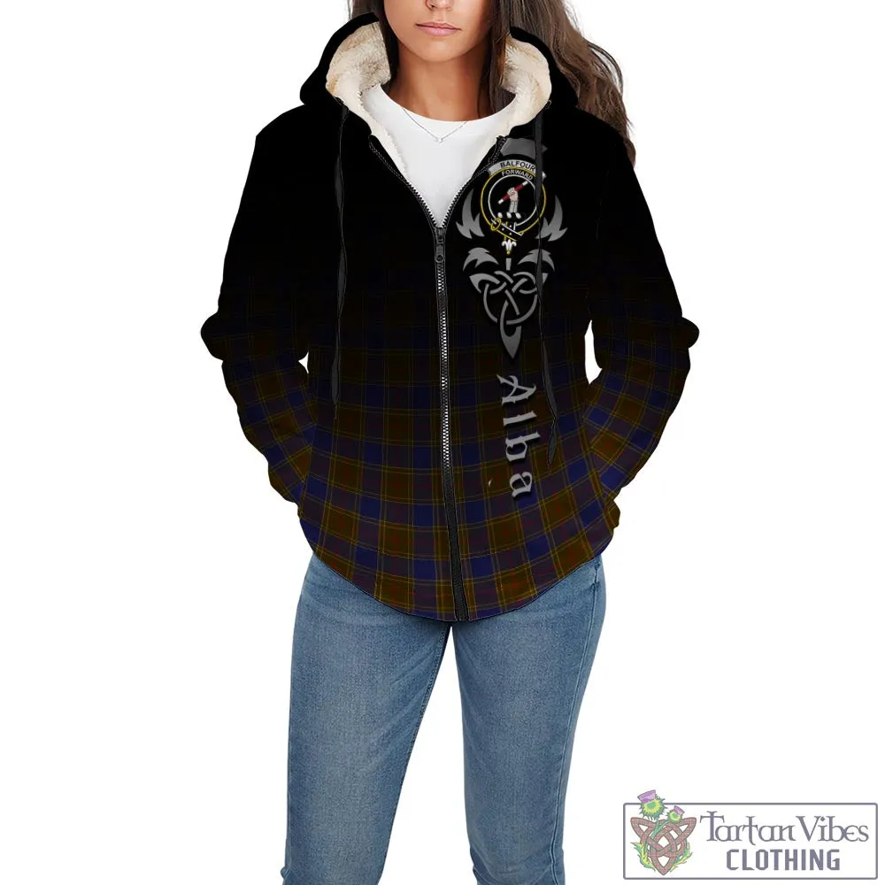 Balfour Tartan Sherpa Hoodie Featuring Alba Gu Brath Family Crest Celtic Inspired