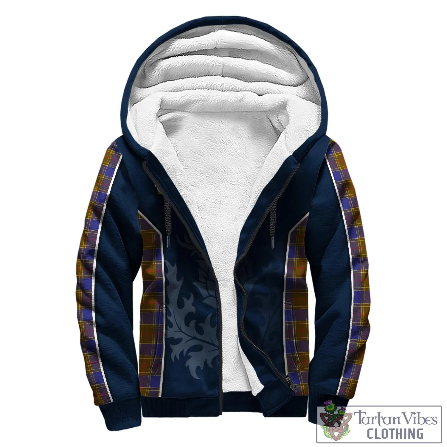 Balfour Tartan Sherpa Hoodie with Family Crest and Scottish Thistle Vibes Sport Style