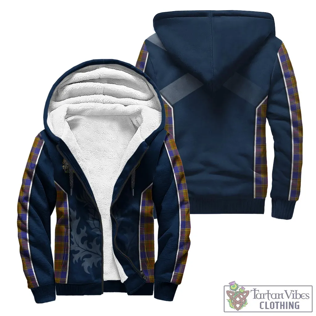 Balfour Tartan Sherpa Hoodie with Family Crest and Scottish Thistle Vibes Sport Style