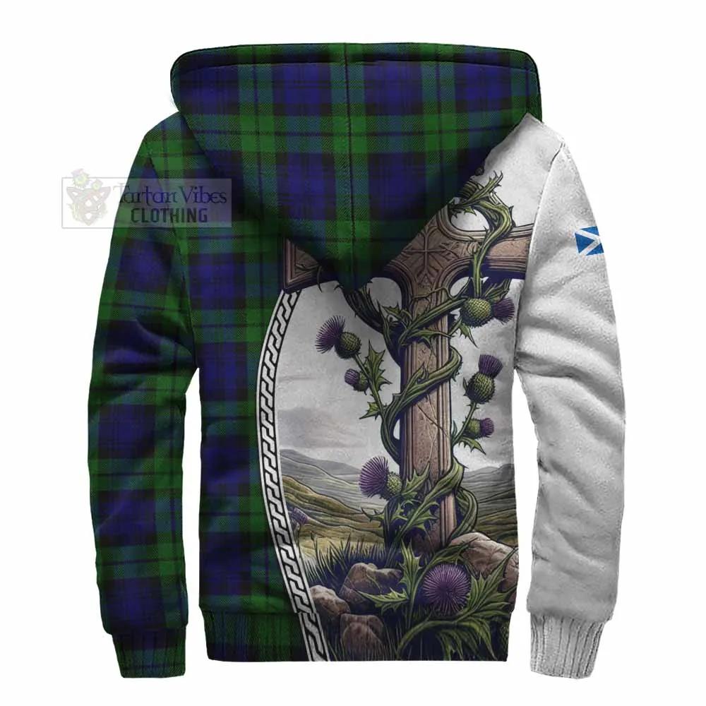 Bannatyne Tartan Sherpa Hoodie with Family Crest and St. Andrew's Cross Accented by Thistle Vines