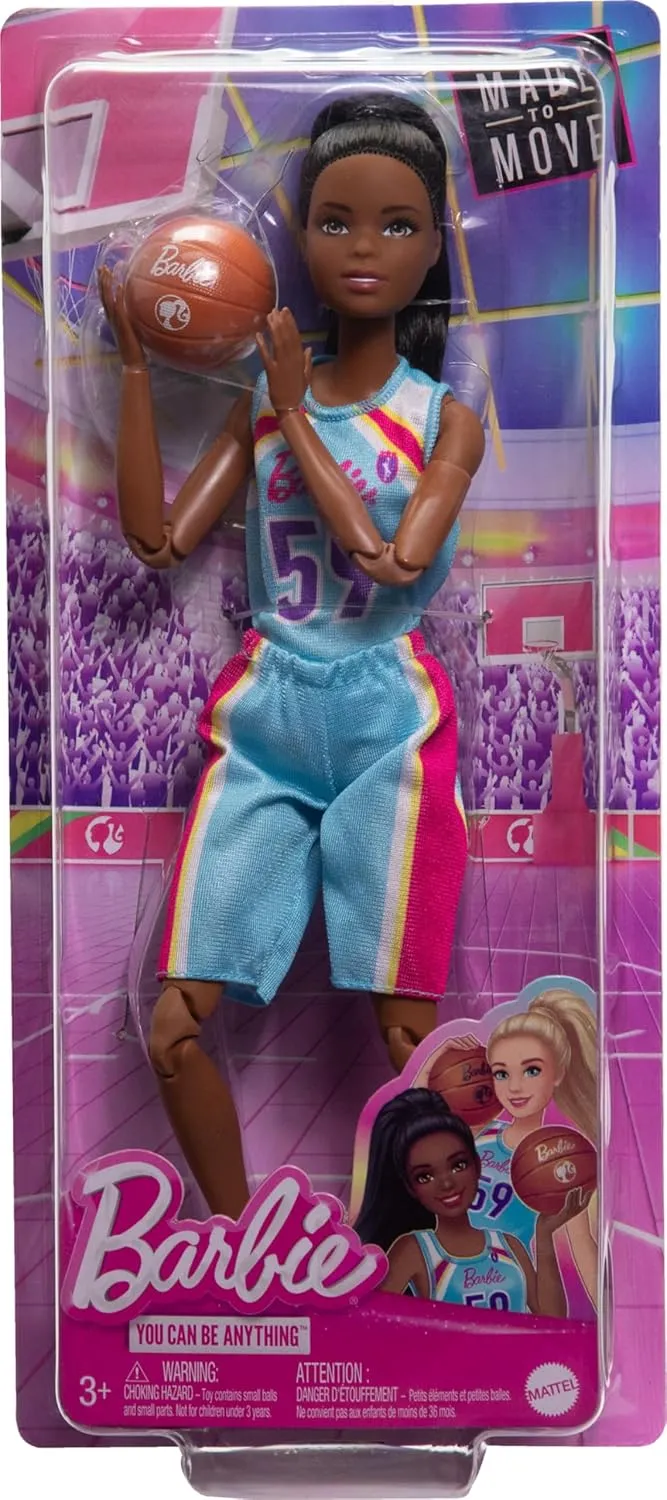 Barbie Made To Move Career Basketball Player Doll With Uniform And Ball For Kids Ages 3 Years And Up