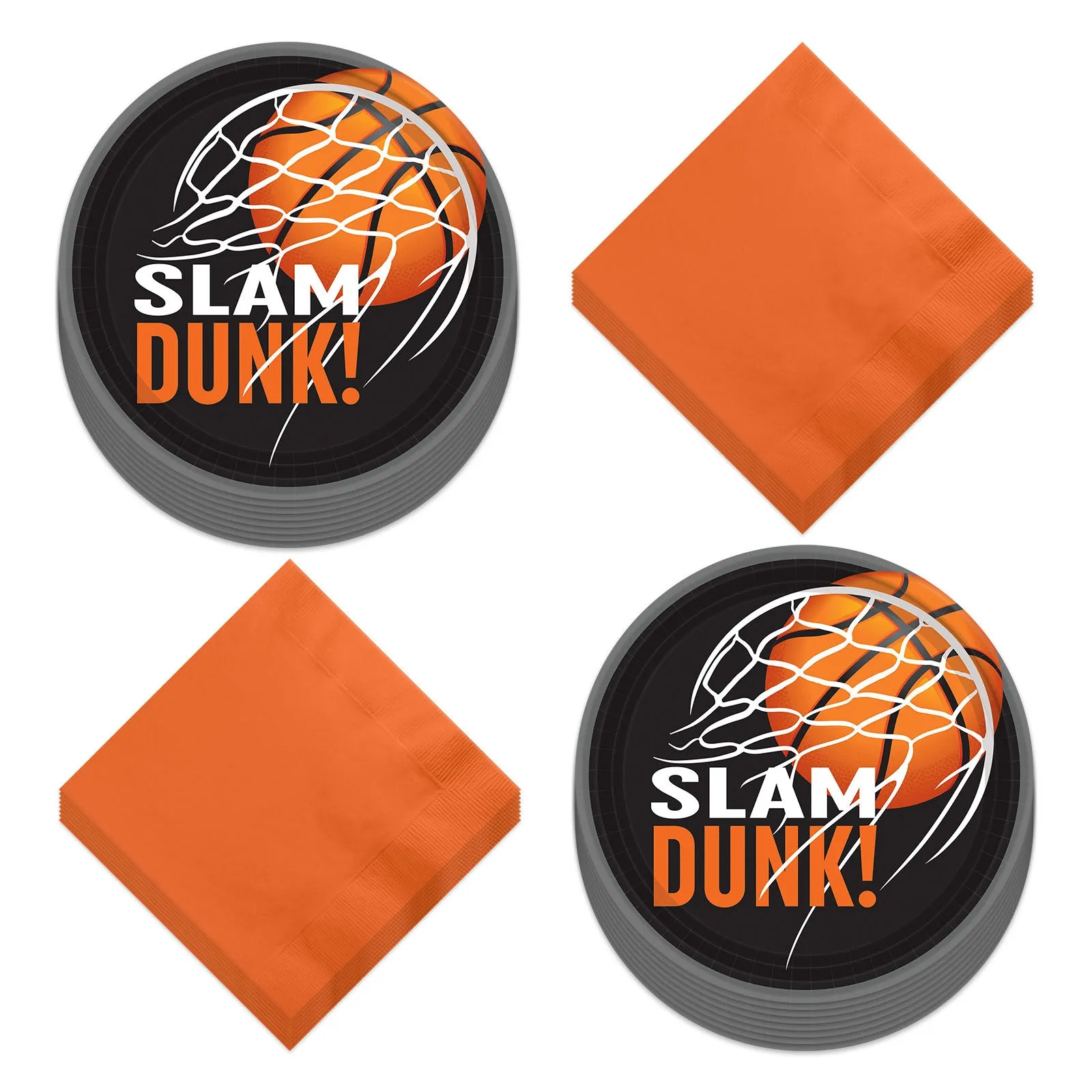 Basketball Party Supplies - Nothin' But Net Slam Dunk Paper Dessert Plates and Beverage Napkins (Serves 18)