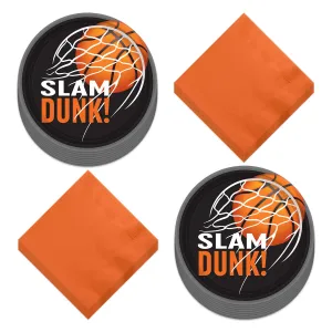 Basketball Party Supplies - Nothin' But Net Slam Dunk Paper Dessert Plates and Beverage Napkins (Serves 18)