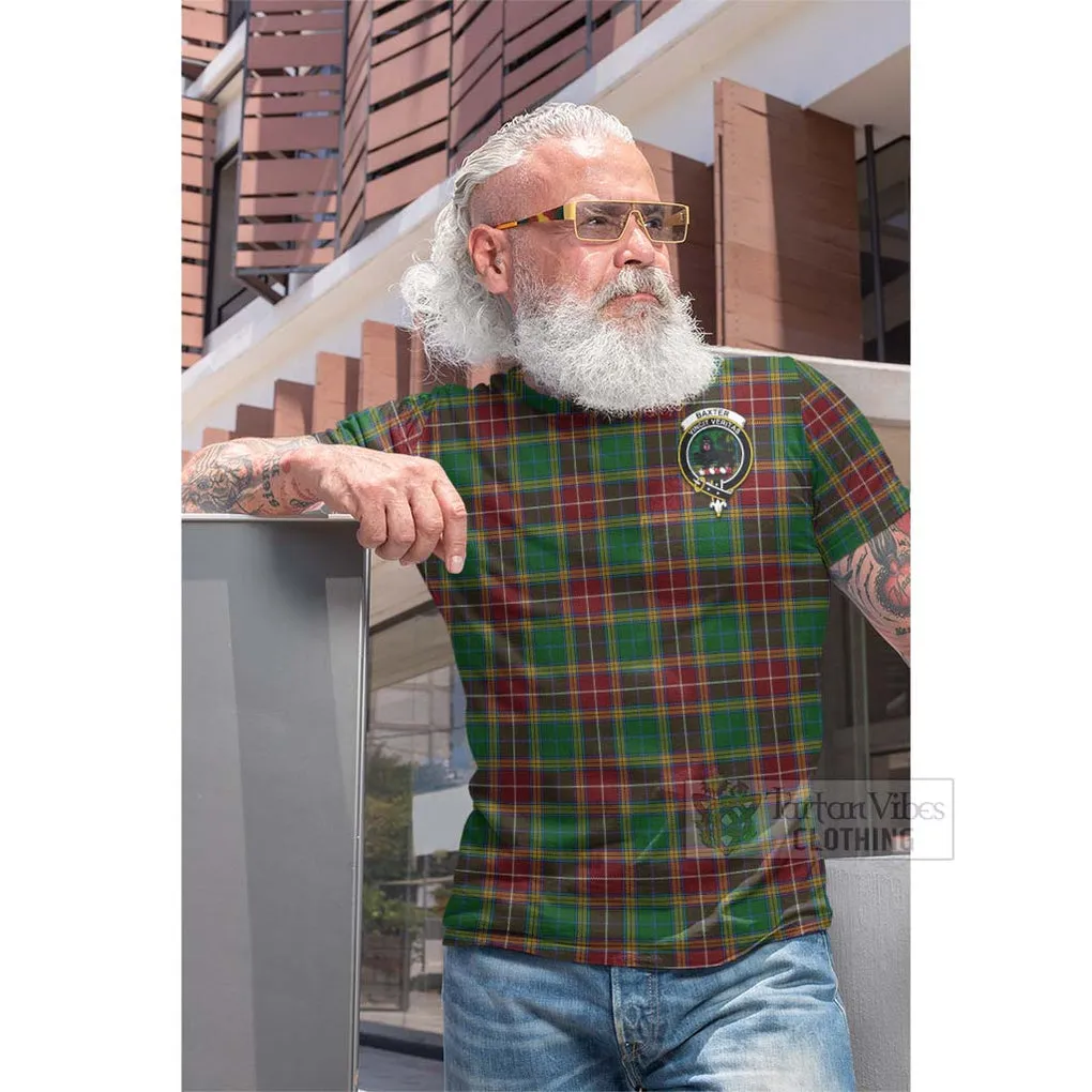 Baxter Tartan Cotton T-shirt with Family Crest and Bearded Skull Holding Bottles of Whiskey