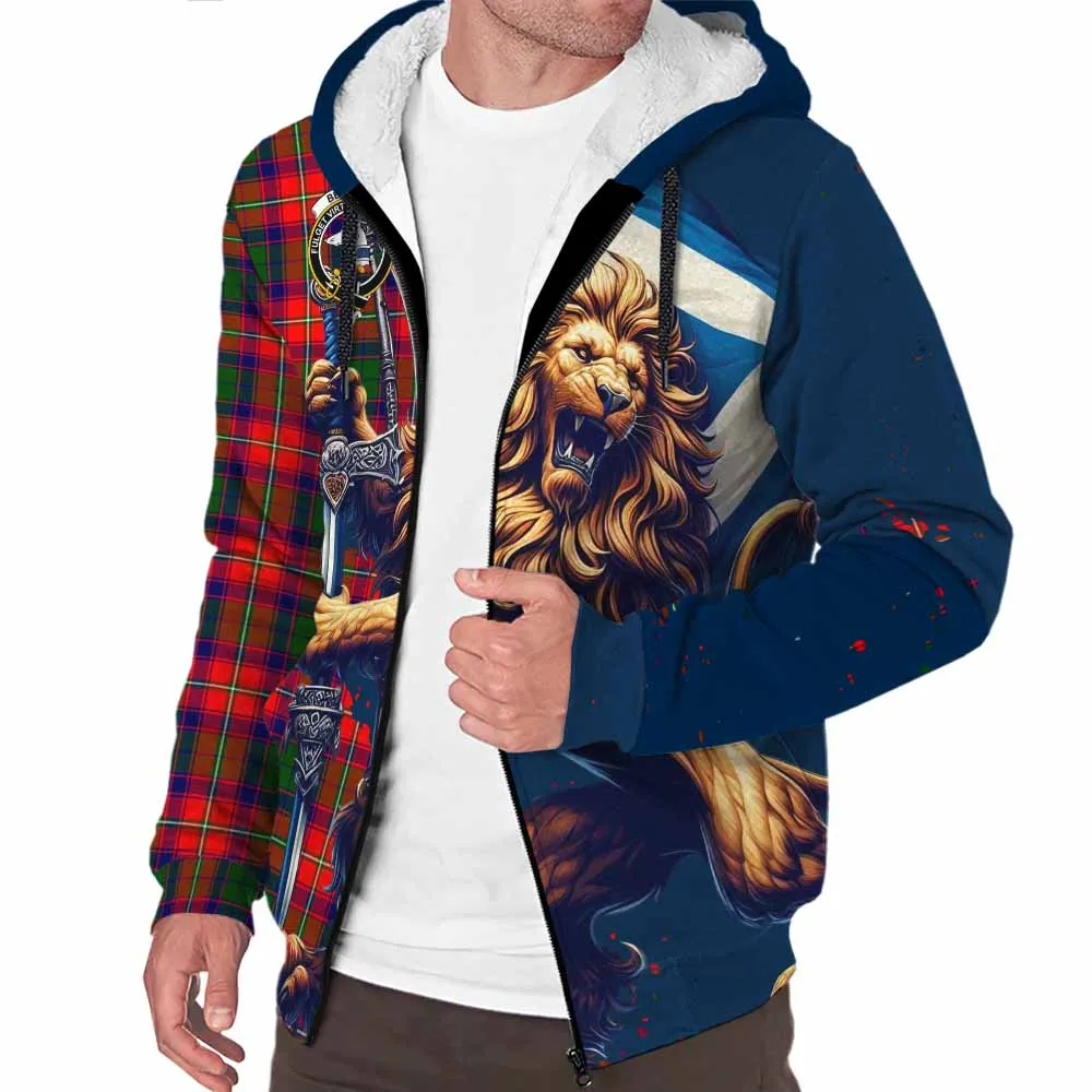 Belshes (Belsches) Tartan Family Crest Sherpa Hoodie with Scottish Majestic Lion