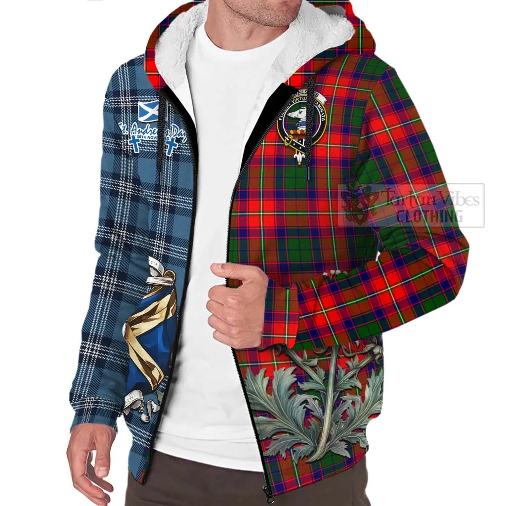 Belshes (Belsches) Tartan Sherpa Hoodie Happy St. Andrew's Day Half Tartan Style