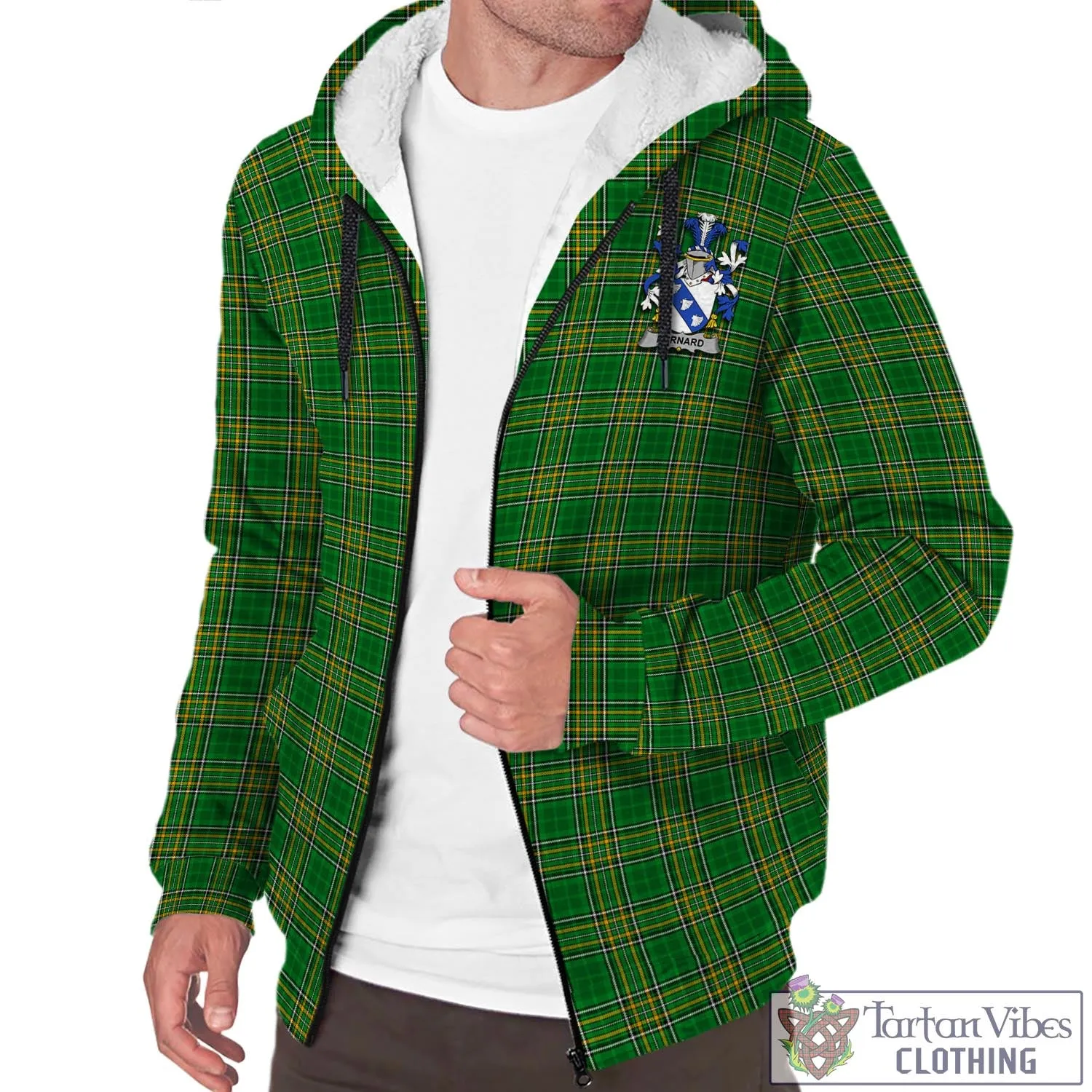 Bernard Irish Clan Tartan Sherpa Hoodie with Coat of Arms