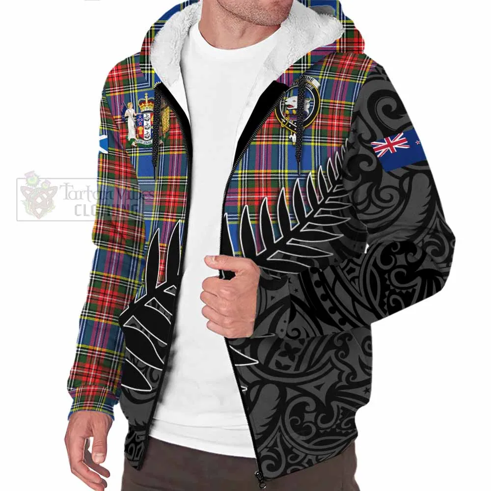 Bethune Crest Tartan Sherpa Hoodie with New Zealand Silver Fern Half Style