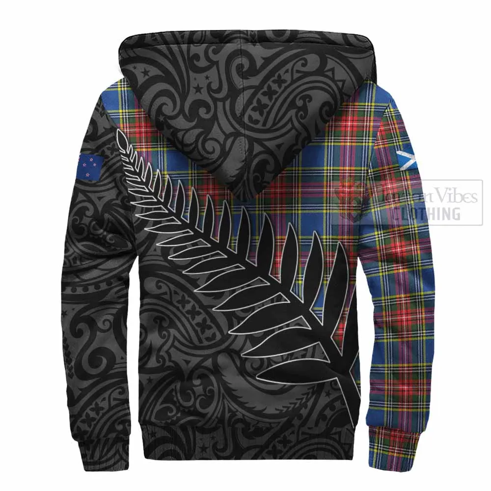 Bethune Crest Tartan Sherpa Hoodie with New Zealand Silver Fern Half Style