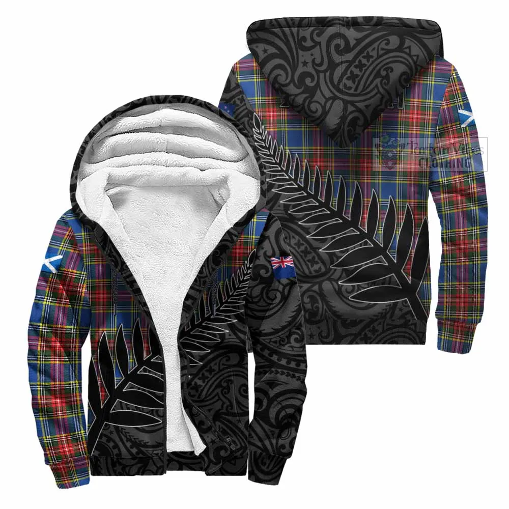 Bethune Crest Tartan Sherpa Hoodie with New Zealand Silver Fern Half Style