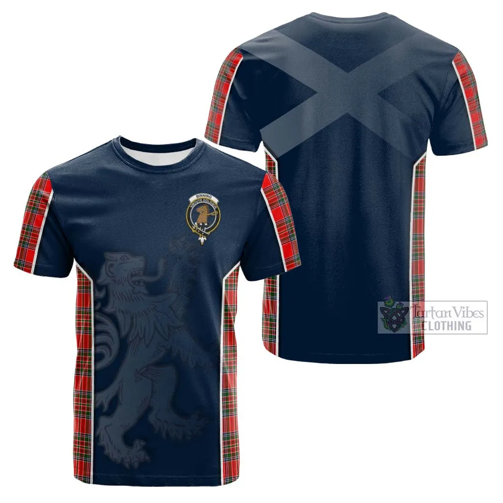 Binning Tartan Cotton T-shirt with Family Crest and Lion Rampant Vibes Sport Style