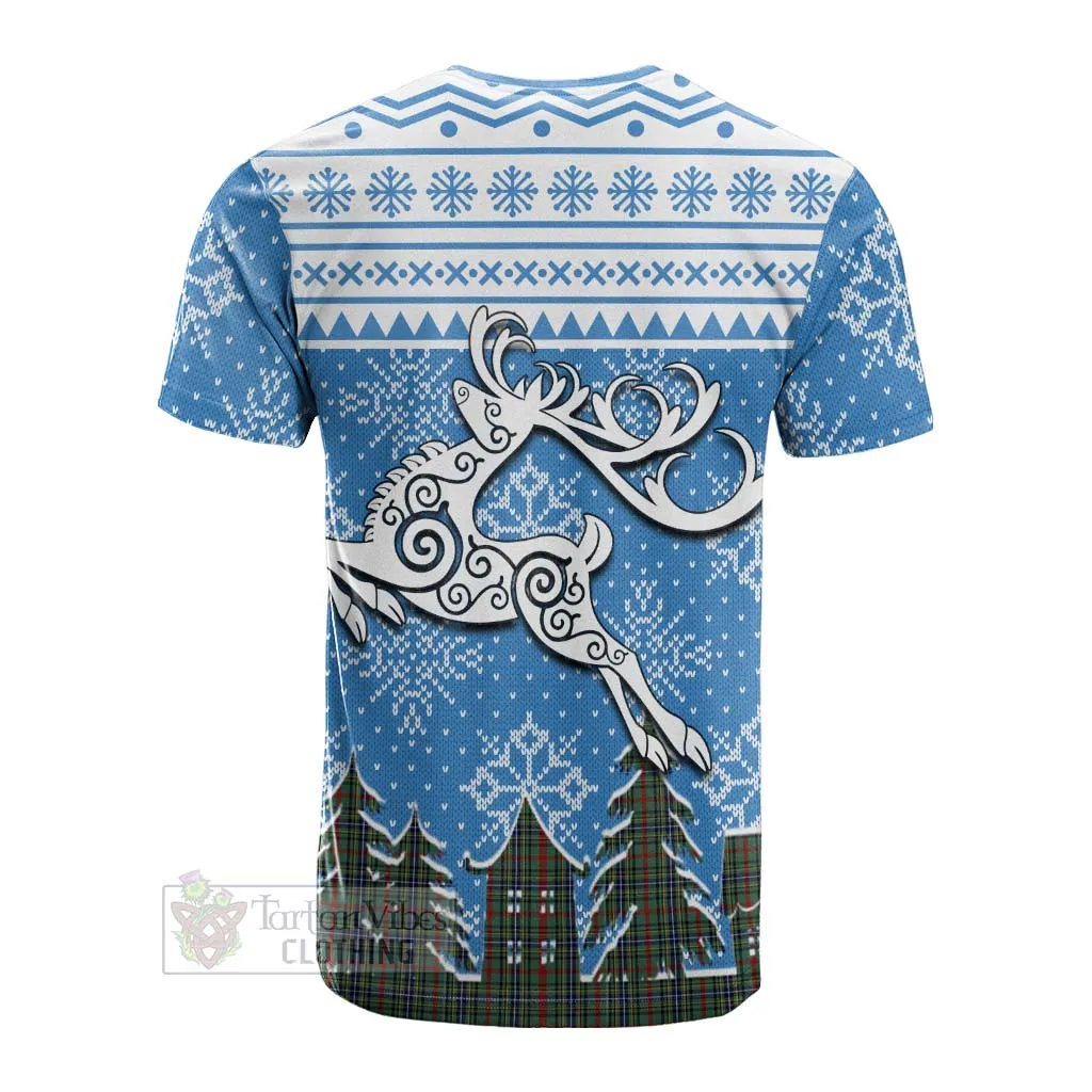 Bisset Clan Christmas Cotton T-shirt Celtic Reindeer Style