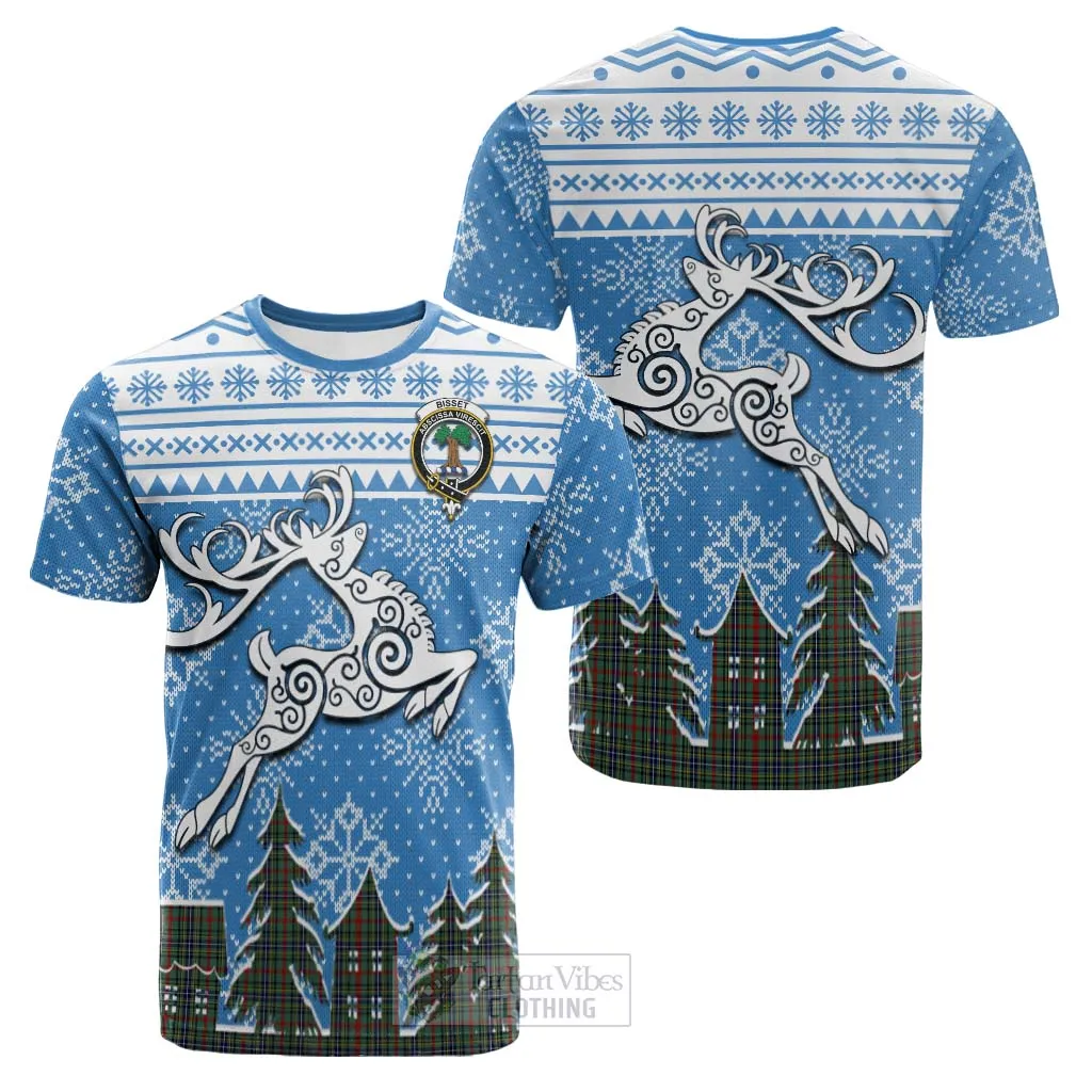 Bisset Clan Christmas Cotton T-shirt Celtic Reindeer Style