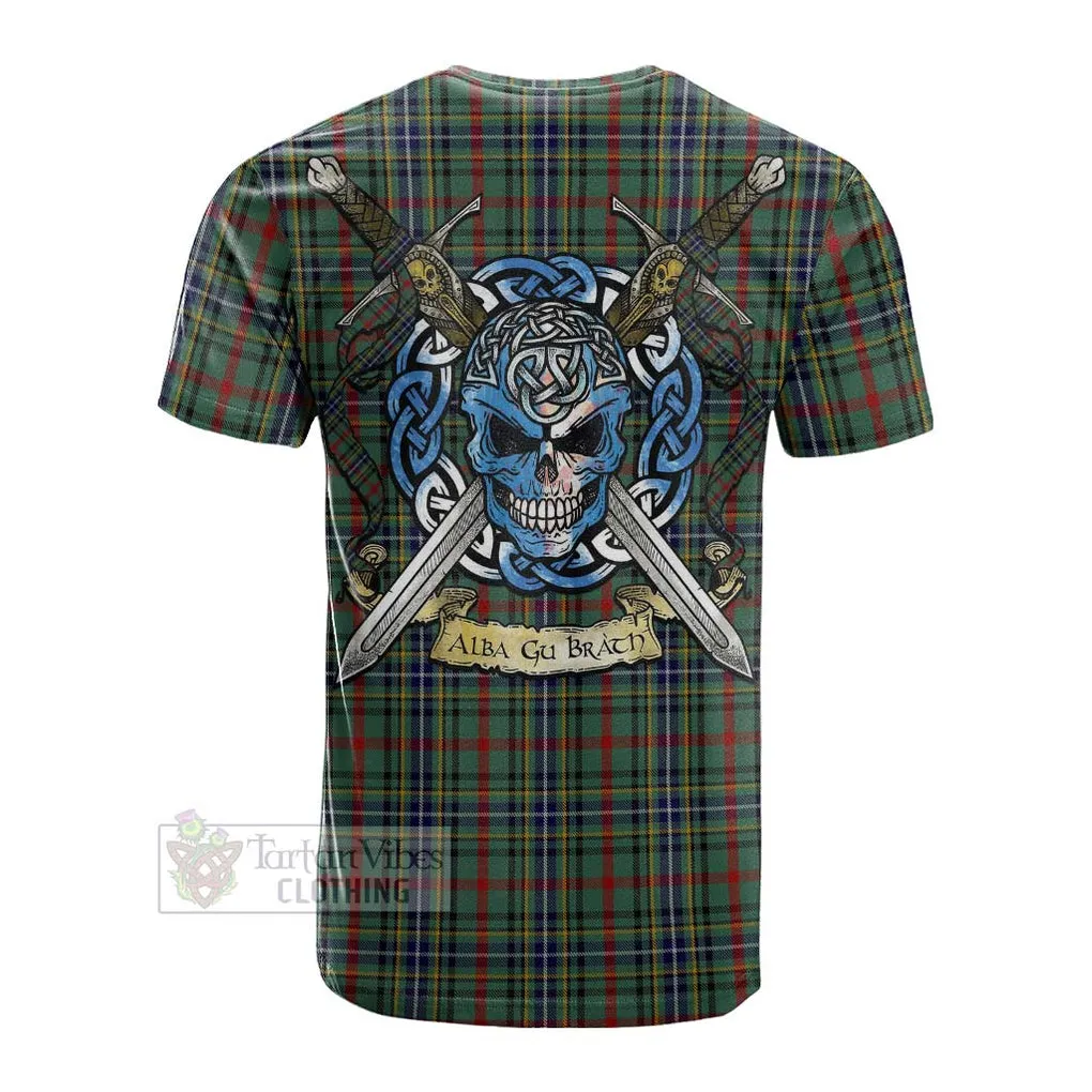 Bisset Tartan Cotton T-shirt with Family Crest Celtic Skull Style