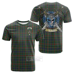 Bisset Tartan Cotton T-shirt with Family Crest Celtic Skull Style