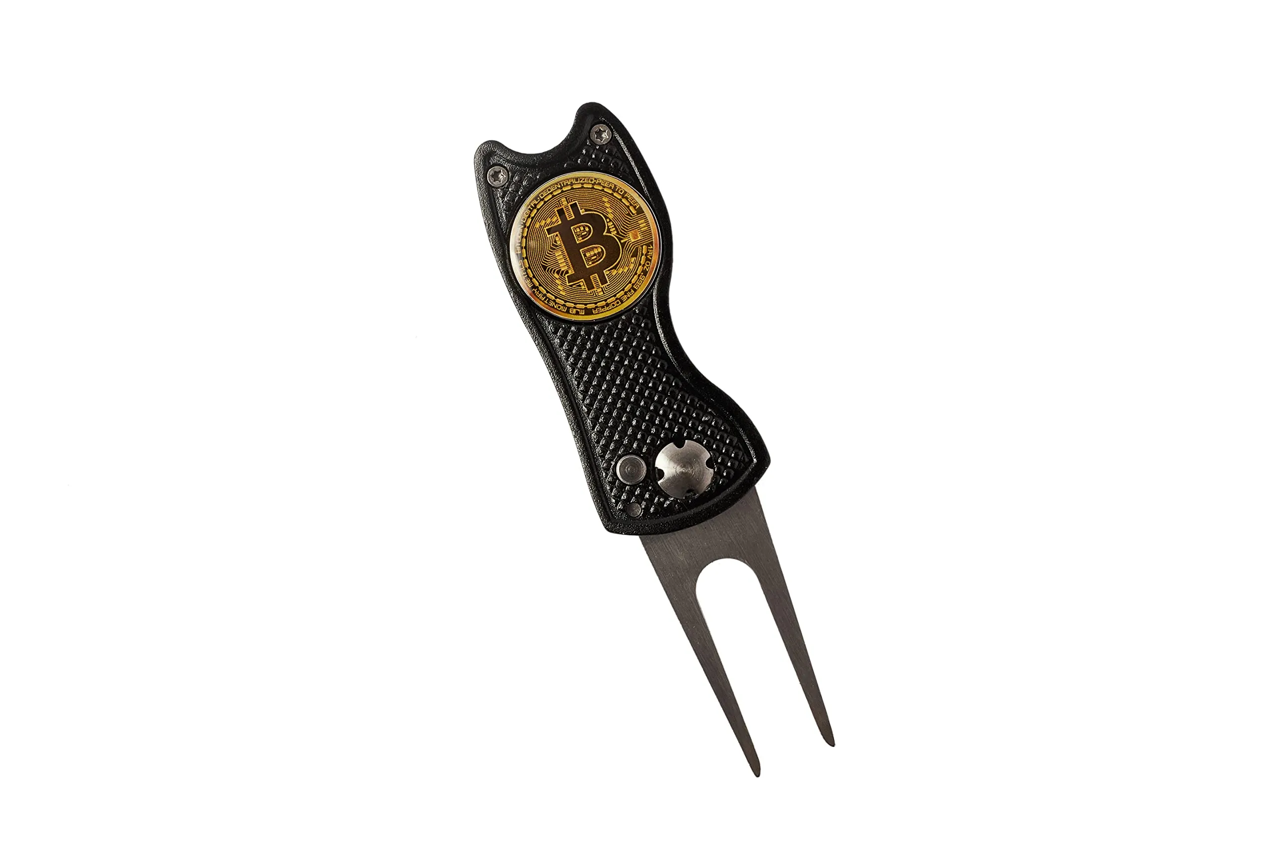 Bitcoin Golf Divot Repair Tool, All-Metal - Golf Accessories - 3- in-1 Golf Multitool