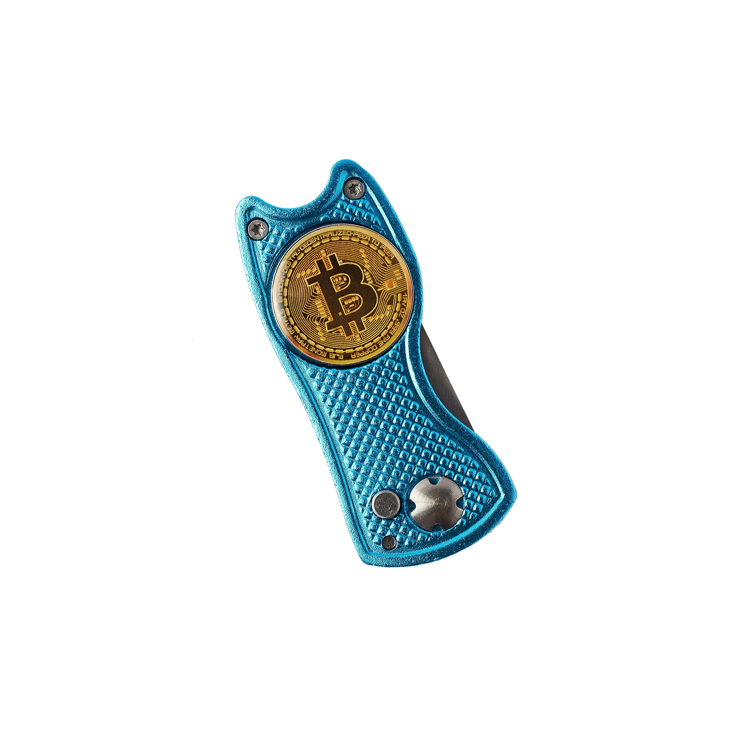 Bitcoin Golf Divot Repair Tool, All-Metal - Golf Accessories - 3- in-1 Golf Multitool