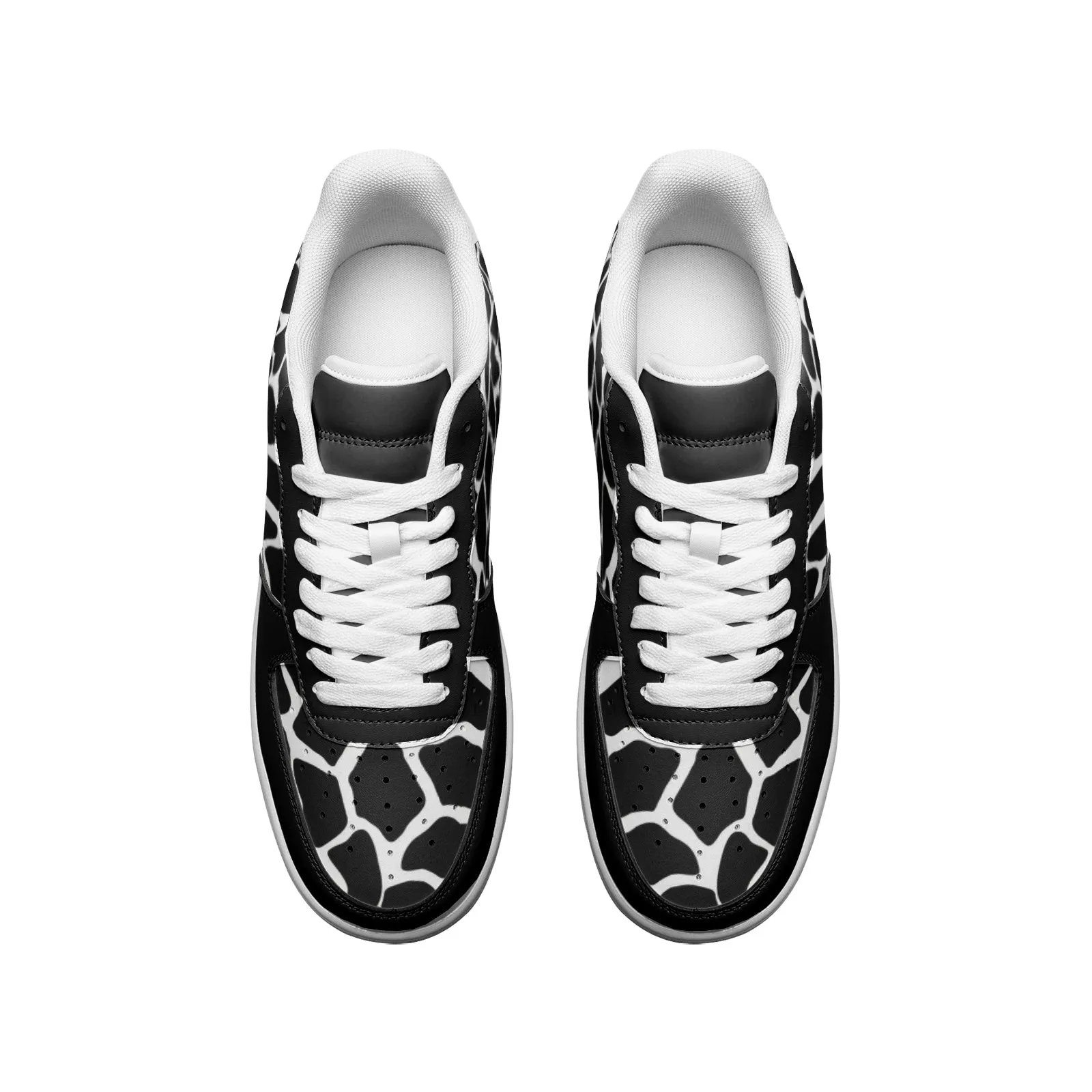 Black & White Giraffe Unisex Low Top Leather Sneakers