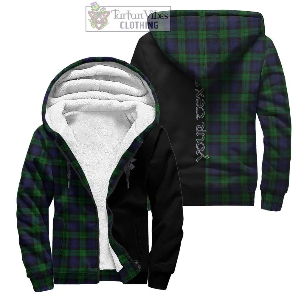 Black Watch Tartan Sherpa Hoodie with Family Crest and Half Of Me Style