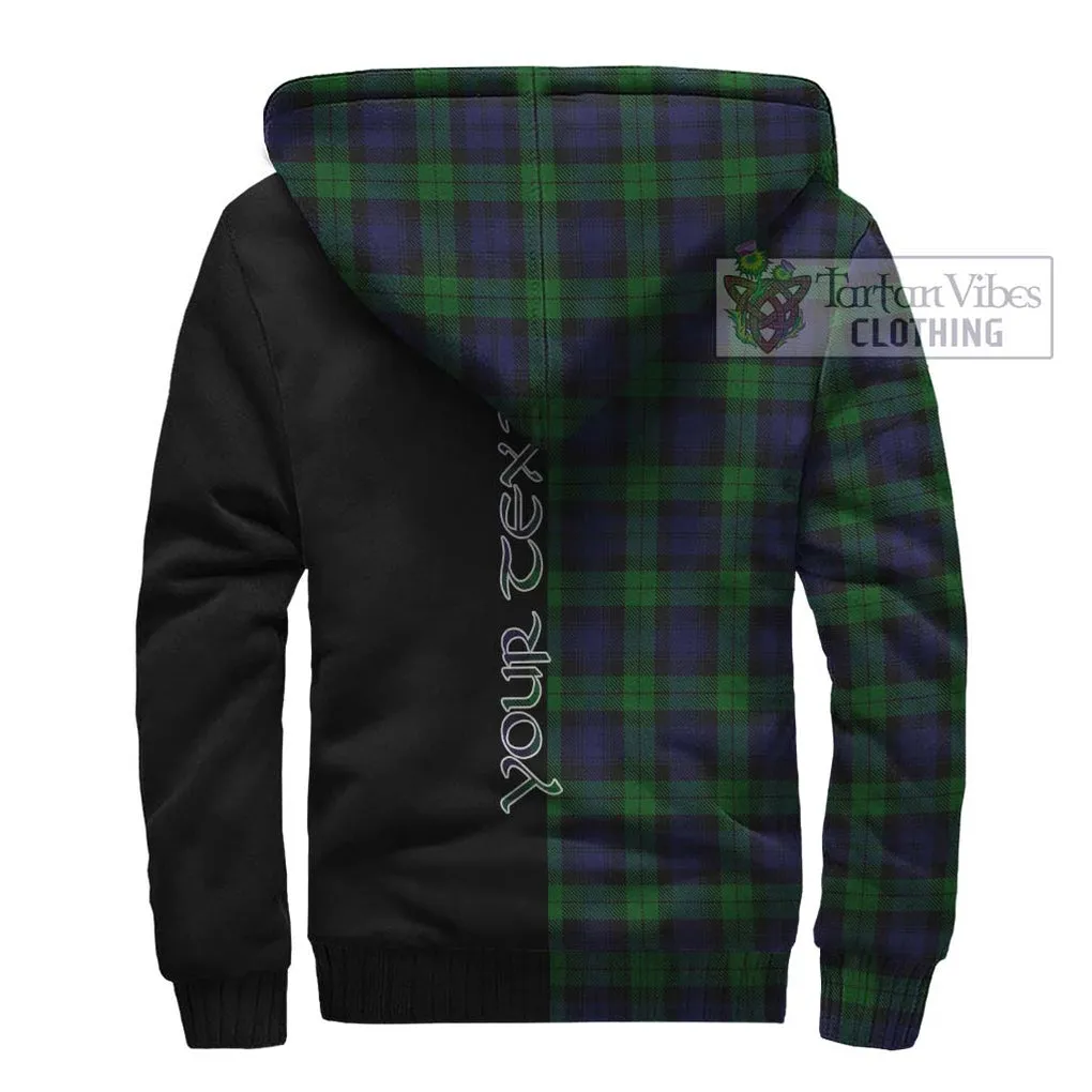 Black Watch Tartan Sherpa Hoodie with Family Crest and Half Of Me Style