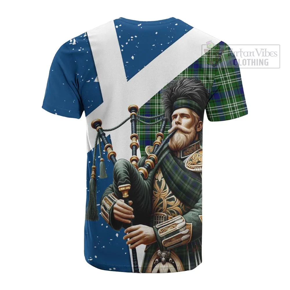 Blackadder Tartan Cotton T-shirt with Family Crest Scottish Bagpiper Vibes