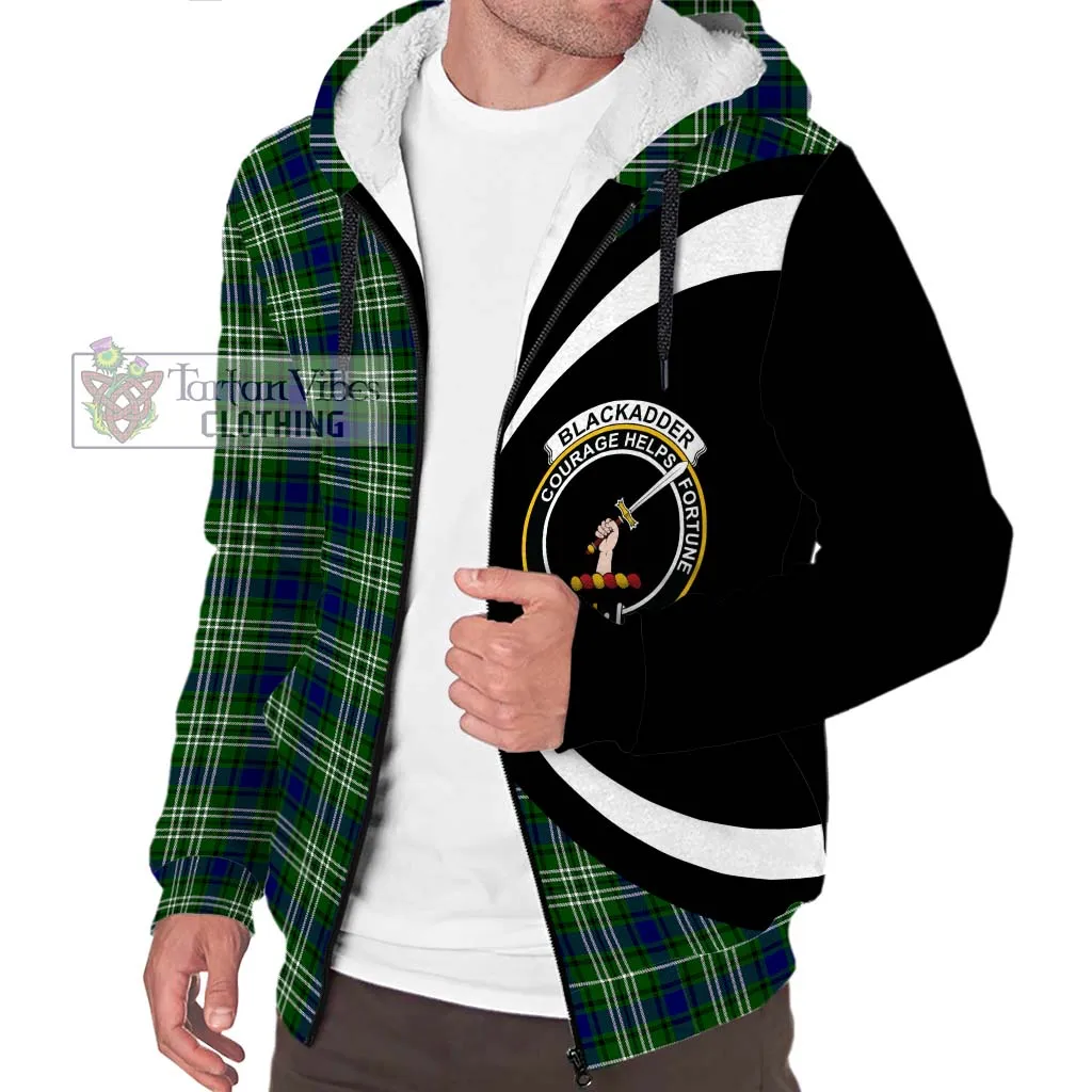 Blackadder Tartan Sherpa Hoodie with Family Crest Circle Style