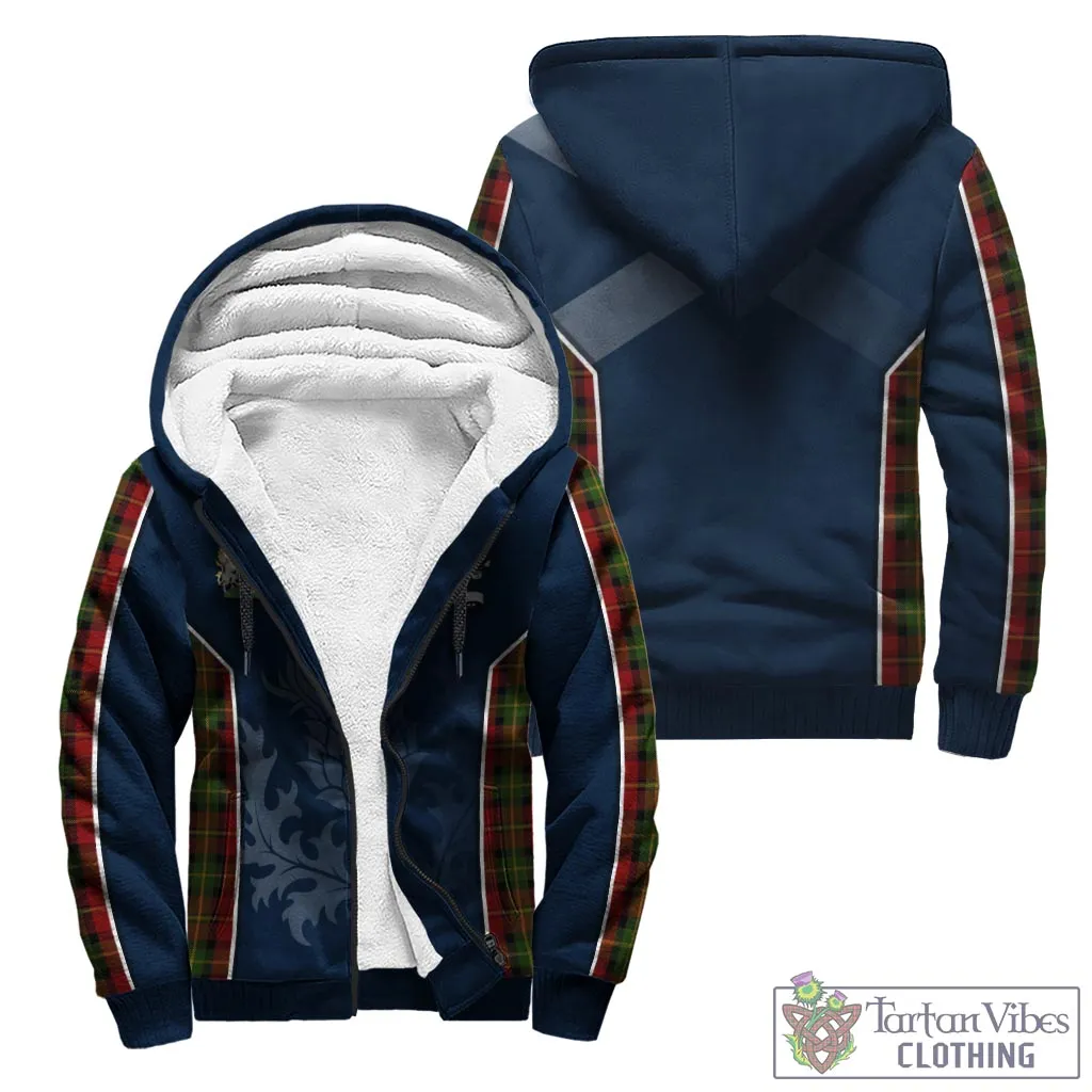 Blackstock Red Dress Tartan Sherpa Hoodie with Family Crest and Scottish Thistle Vibes Sport Style